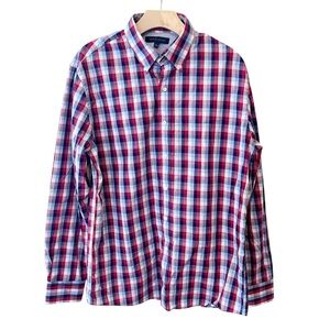Tommy Hilfiger Men’s Button Down Red and Blue Plaid Shirt Neck Size 16